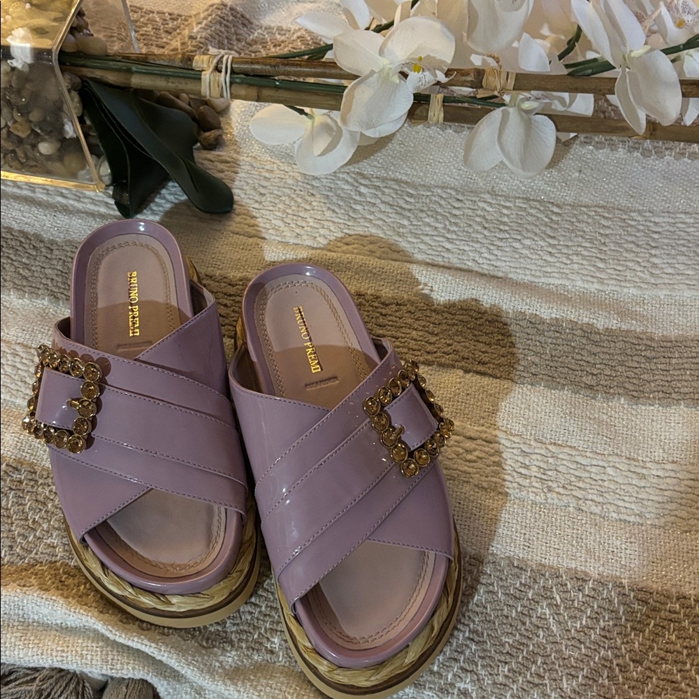 Purple Embellished Slide Sandals. NWOT